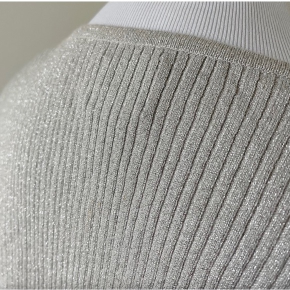 🐨 CHICO’S Silver Taupe Shimmer Lightweight Button Up Long Sleeve Cardigan 2 L - Picture 8 of 10